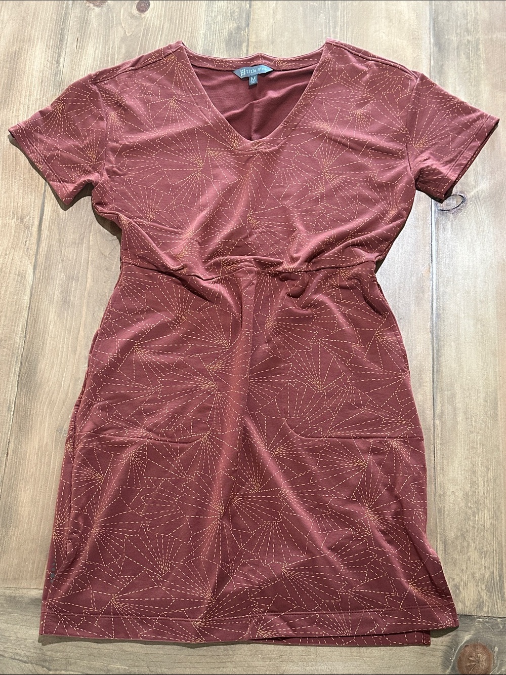 Title Nine Rust V-Neck Dress with Mustard Stitch Detail